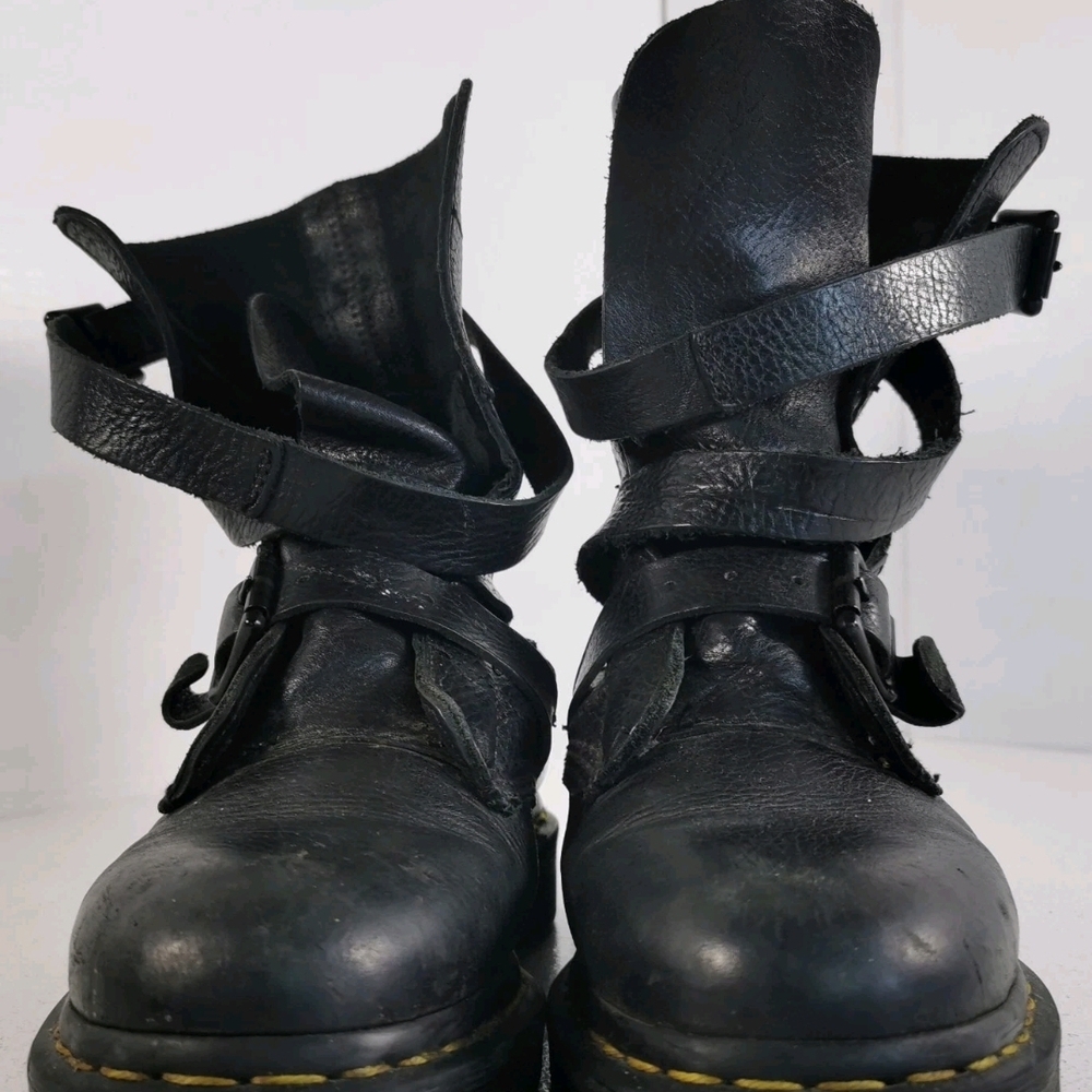 Dr. Martens Black Leather Strapped Combat Boots - Picture 6 of 7